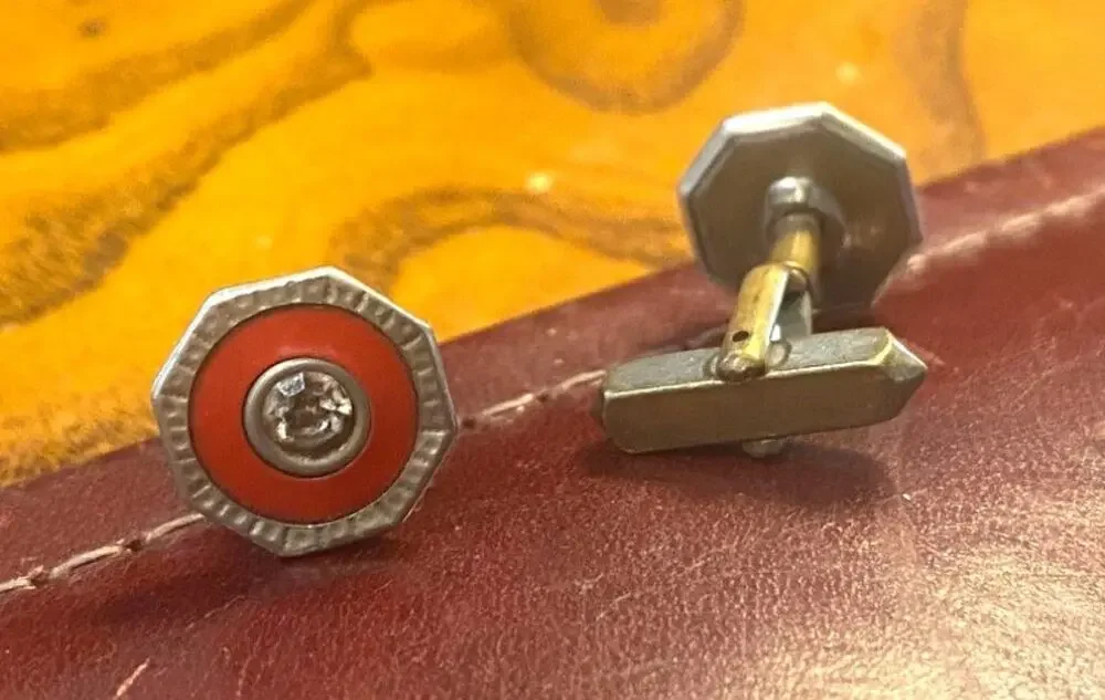 VTG Silver Tone, Enamel and Rhinestone Cufflinks